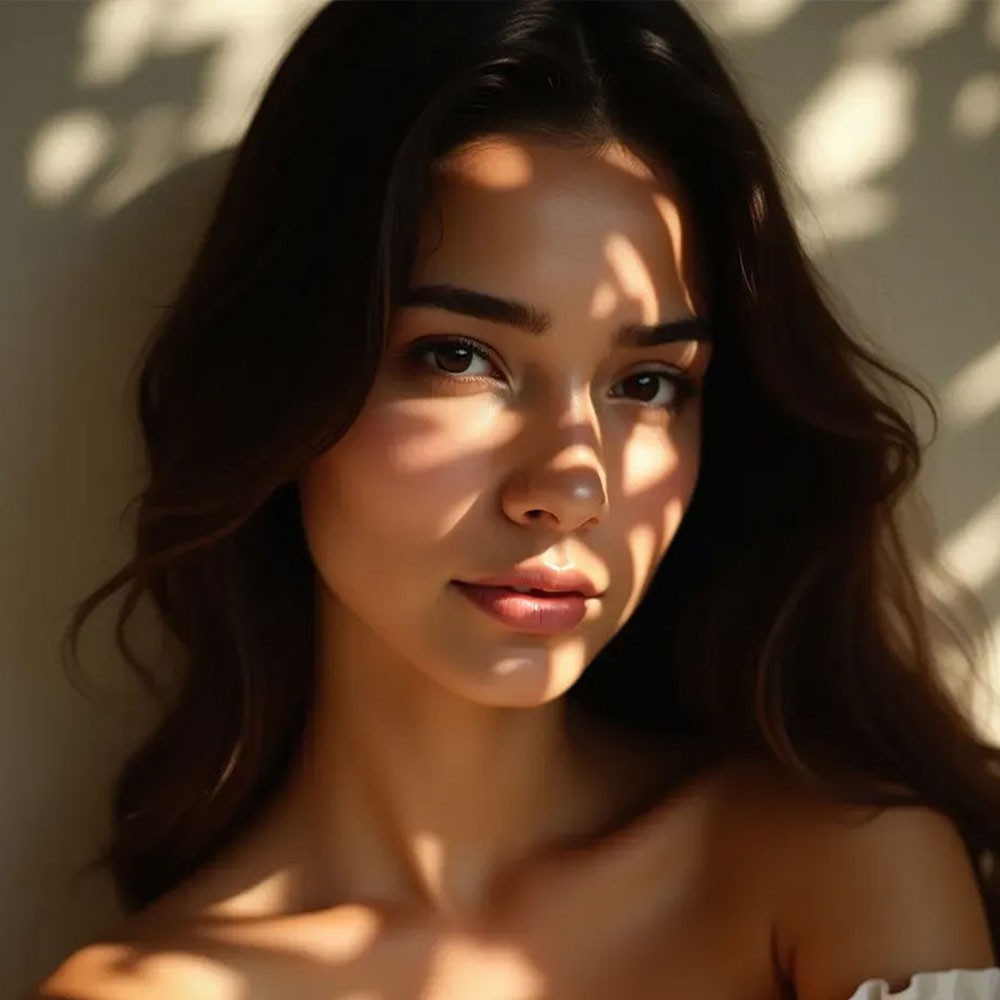 An 'Experience the Difference' section for MAYAM Aesthetics, featuring a close-up portrait of a woman with flawless skin, softly illuminated by natural sunlight filtering through patterned shadows. The text highlights MAYAM Aesthetics' personalized approach to beauty and wellness, emphasizing customized treatments and cutting-edge technology for non-invasive transformative results. A 'Book Your Appointment' button is displayed for users to take action.