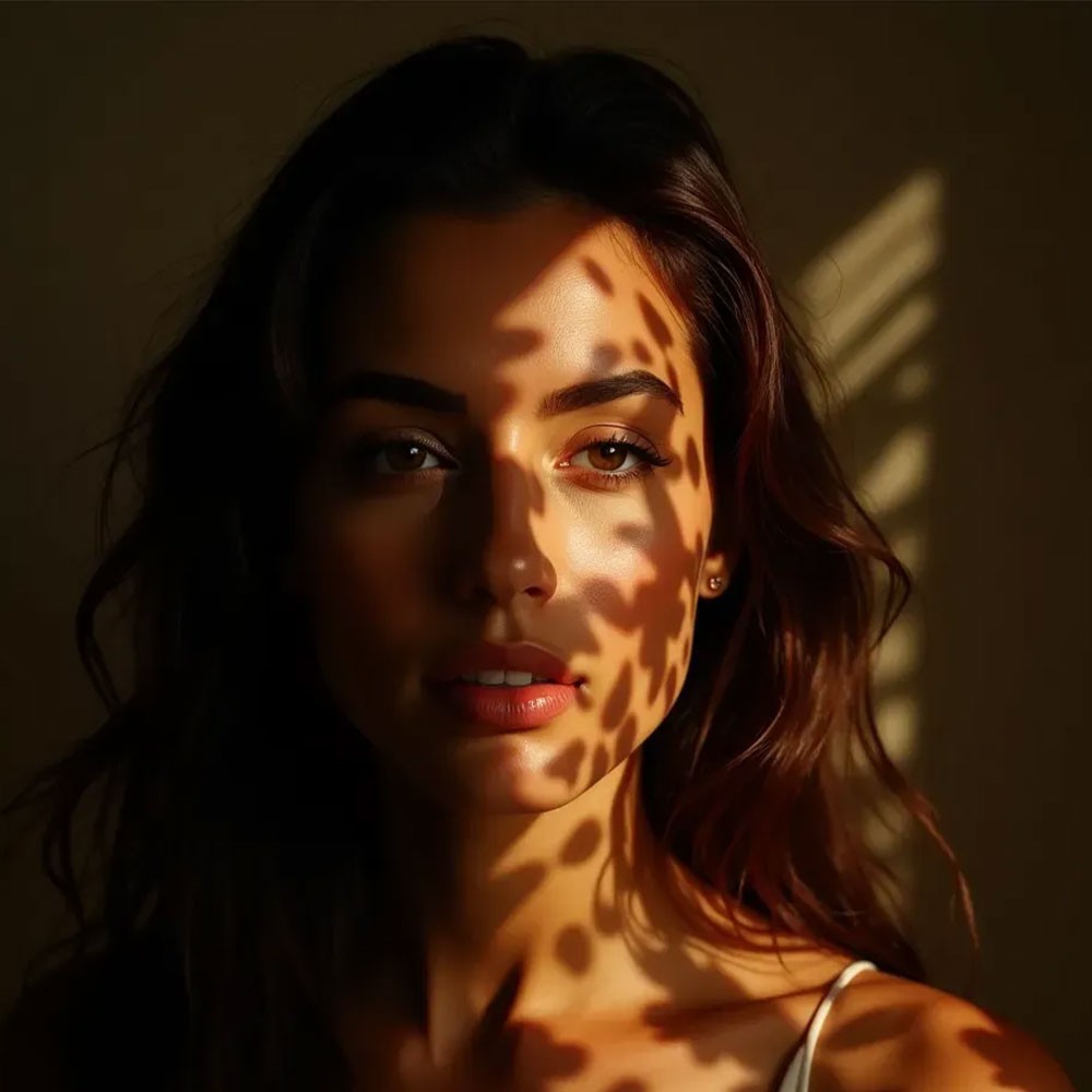 A woman with long, dark hair stands in soft lighting, with intricate shadows cast across her face. The text beside her highlights the benefits of mesotherapy, a treatment offered by Mayam Aesthetics, which blends vitamins, antioxidants, and plant extracts to rejuvenate skin, enhance hair quality, and contour the body, restoring natural beauty and confidence.