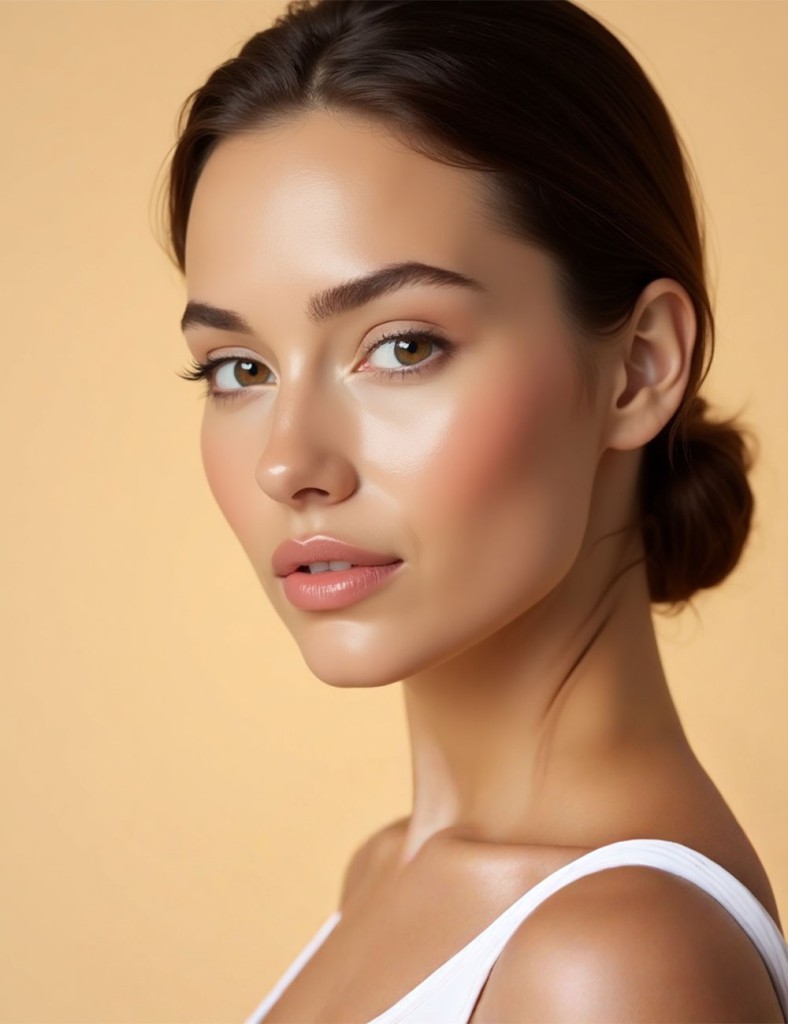 A close-up portrait of a woman with smooth, radiant skin, looking confident against a warm beige background. The accompanying text explains the science behind mesotherapy, detailing how a blend of active ingredients such as plant extracts, vitamins, enzymes, and medications is injected beneath the skin to improve its appearance and treat various conditions.