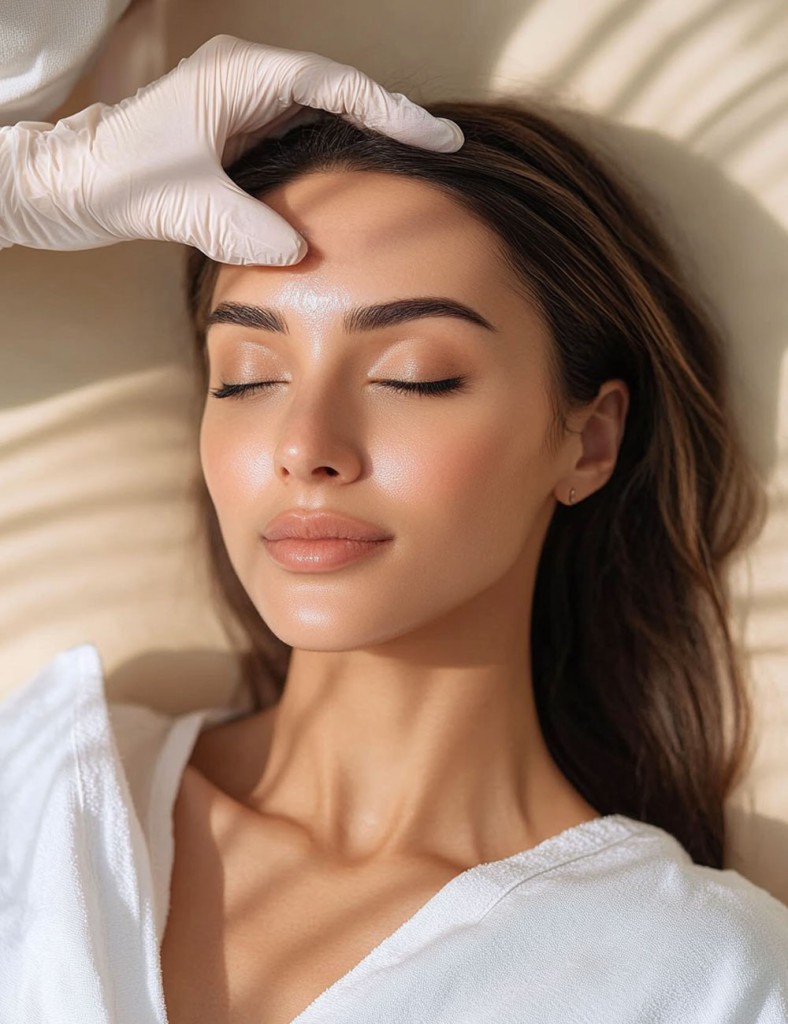 A philosophy section for MAYAM Aesthetics, featuring a serene image of a woman with glowing skin receiving a gentle facial treatment from a professional wearing gloves. The text on the right highlights the clinic's commitment to expertise, ethical care, and personalized treatments that enhance both physical appearance and inner well-being. A 'Book Your Appointment' button is displayed below the text.